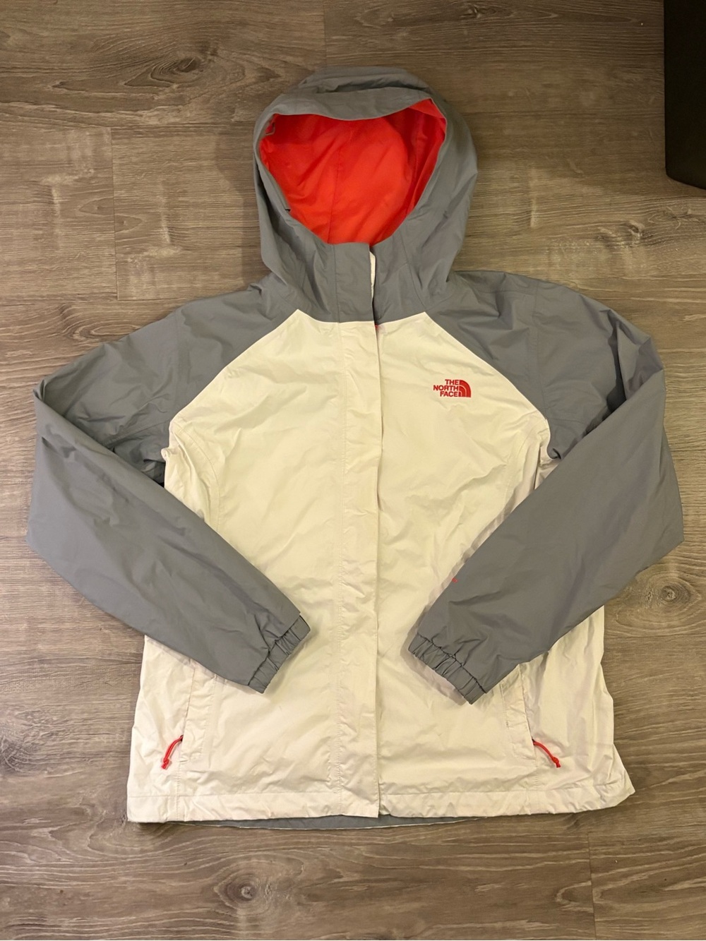 The North Face Two-Tone Hooded Rain Jacket — Light Gray & Off-White